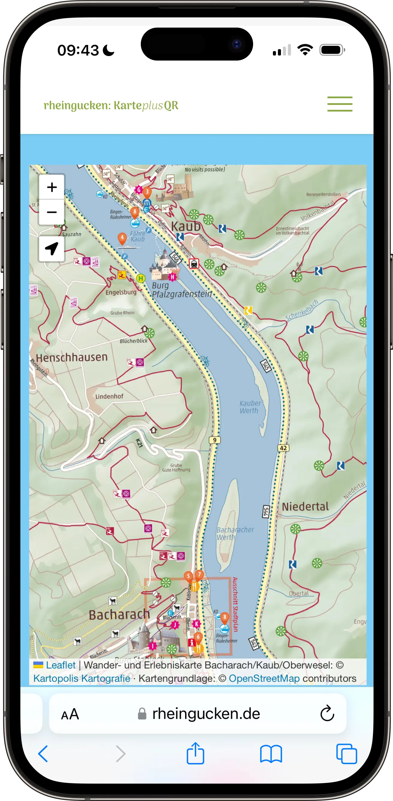 Wanderkarte Bacharach Kaub Oberwesel